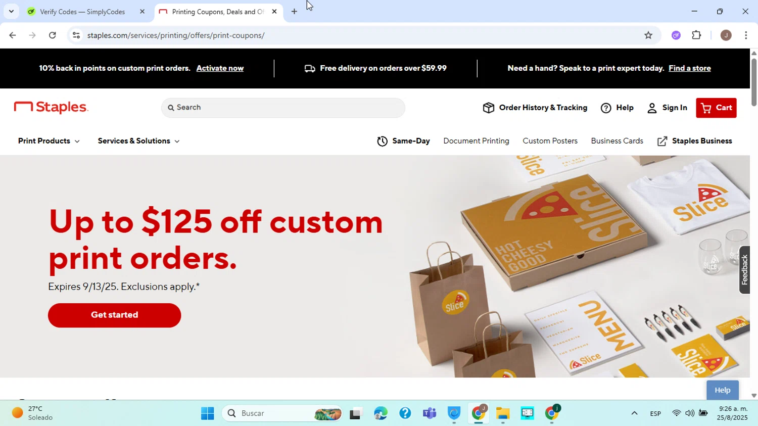Staples promo code screenshot showing code 64783 applied at Staples checkout page. Uploaded by SimplyCodes community member jorgejavierherrera on Aug 25, 2025