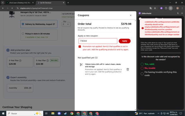 Staples checkout page showing Staples promo code box | Screenshot taken by SimplyCodes community member on Aug 26, 2025