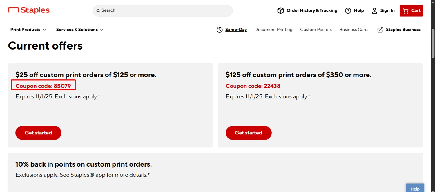 Staples Design checkout page showing Staples Design coupon code box | Screenshot taken by SimplyCodes community member on Oct 21, 2025