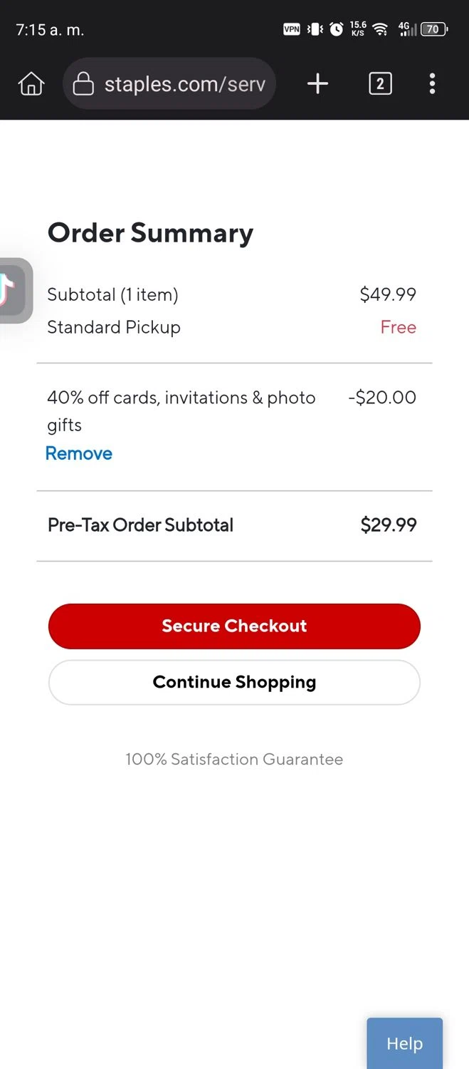 Staples Design coupon code screenshot showing code 98258 applied at Staples Design checkout page. Uploaded by SimplyCodes community member Diego_Soto on Nov 14, 2025