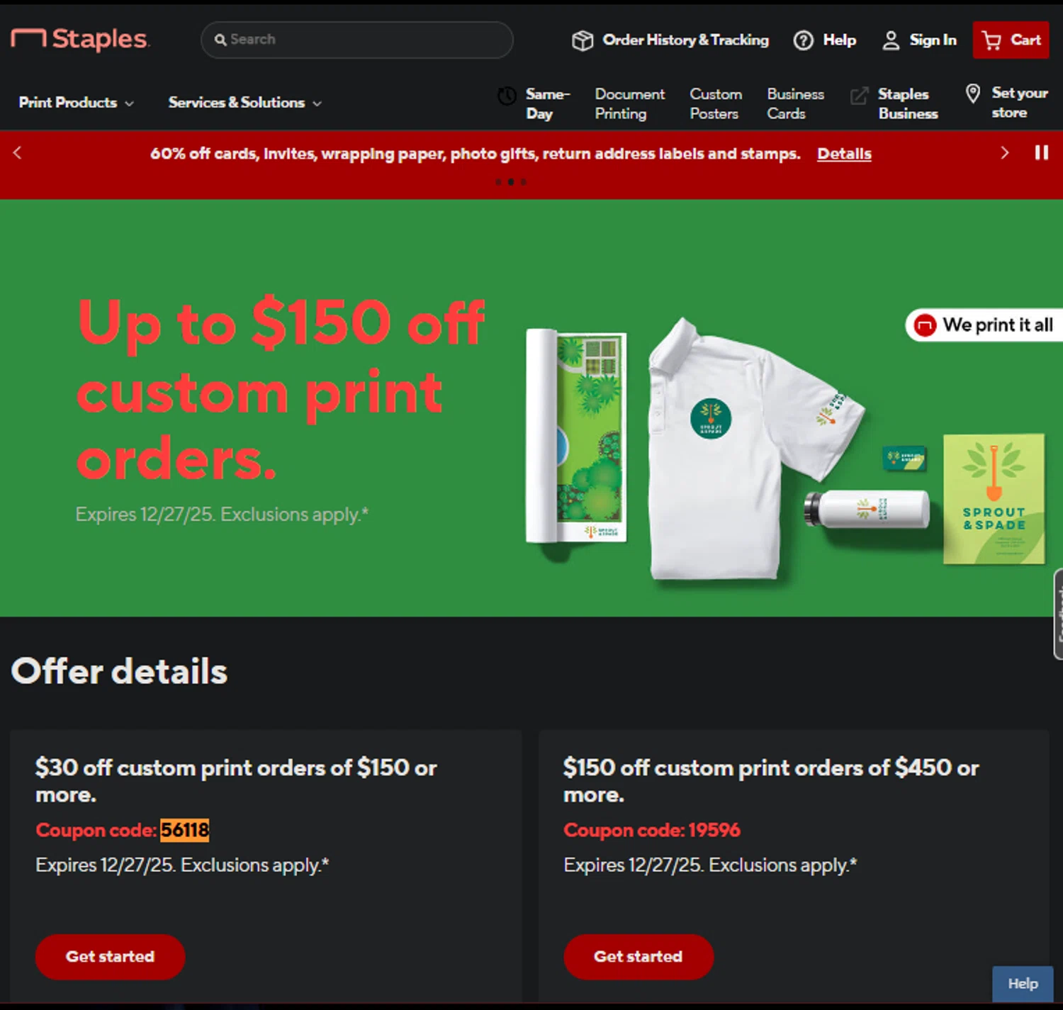 Staples Design coupon code screenshot showing code 56118 applied at Staples Design checkout page. Uploaded by SimplyCodes community member SpiderGwen on Nov 24, 2025