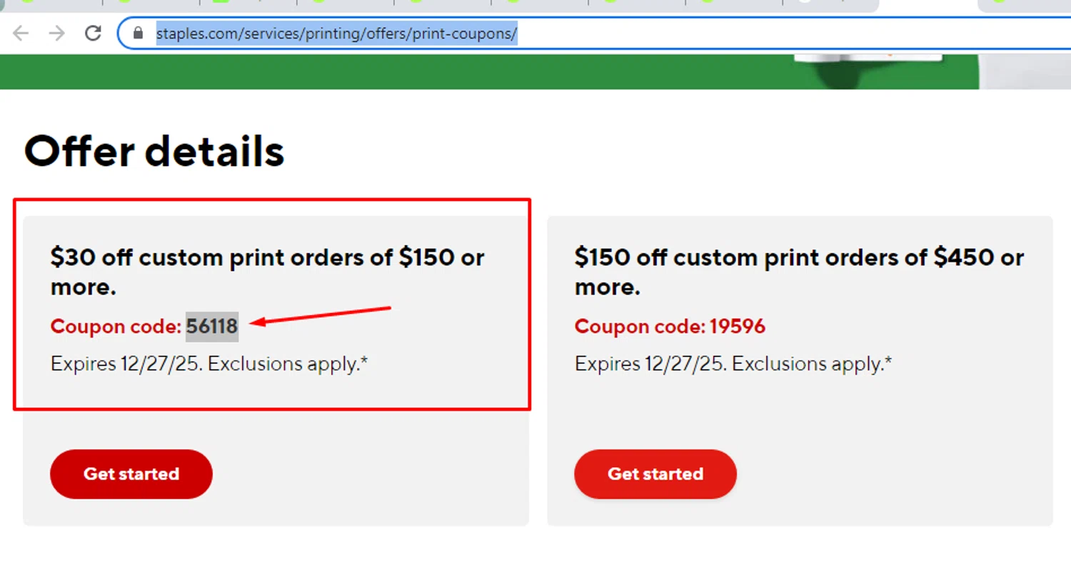 Staples Design coupon code screenshot showing code 56118 applied at Staples Design checkout page. Uploaded by SimplyCodes community member Alofoke on Nov 24, 2025