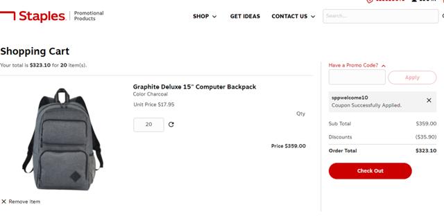 Staples Promo checkout page showing Staples Promo promo code box | Screenshot taken by SimplyCodes community member on Dec 3, 2023