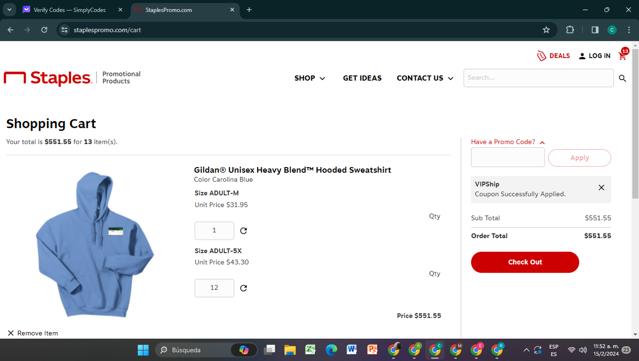 Staples Promo checkout page showing Staples Promo promo code box | Screenshot taken by SimplyCodes community member on Feb 15, 2024