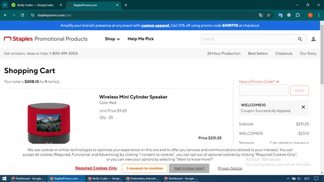 Staples Promo checkout page showing Staples Promo promo code box | Screenshot taken by SimplyCodes community member on Sep 8, 2024