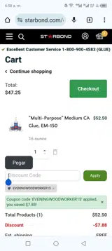 eveningwoodworker15 coupon verification screenshot