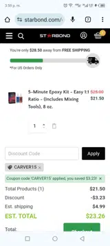 Carver15 coupon verification screenshot