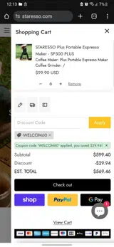 WELCOM60 coupon verification screenshot