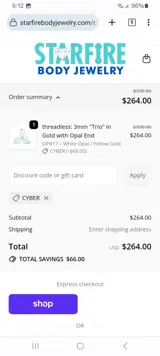 CYBER coupon verification screenshot