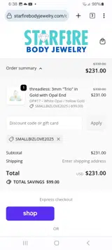 SMALLBIZLOVE2025 coupon verification screenshot