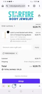 PIERCINGDAY coupon verification screenshot