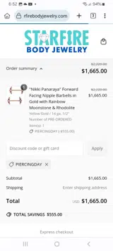 PIERCINGDAY coupon verification screenshot