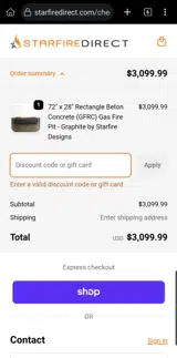 StarfireDirect coupon verification screenshot