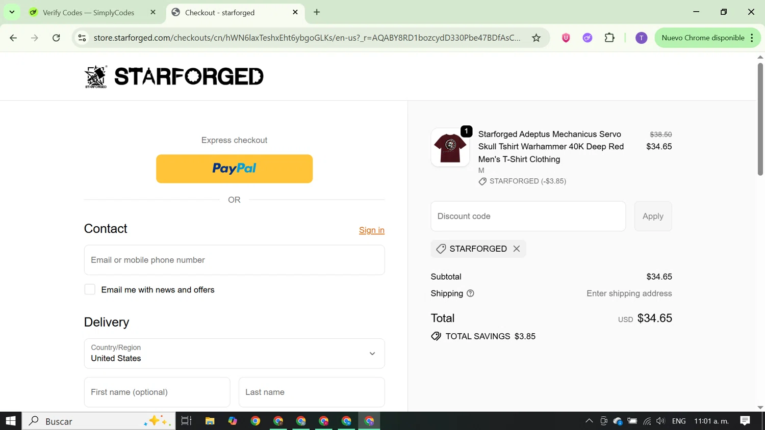 starforged discount code screenshot showing code STARFORGED applied at starforged checkout page. Uploaded by SimplyCodes community member FortunateCurator5882 on Dec 23, 2025