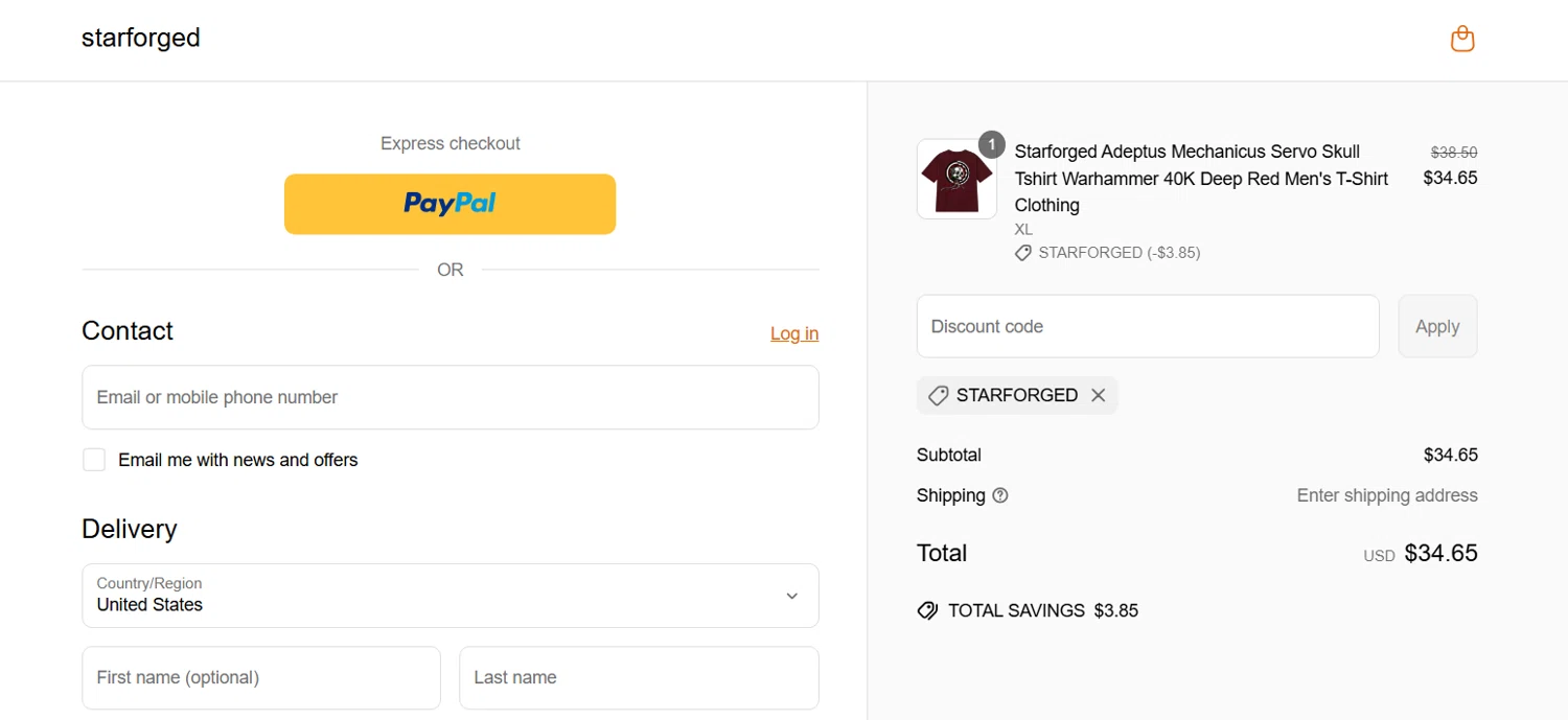 starforged discount code screenshot showing code STARFORGED applied at starforged checkout page. Uploaded by SimplyCodes community member RichterBelmont on May 4, 2025