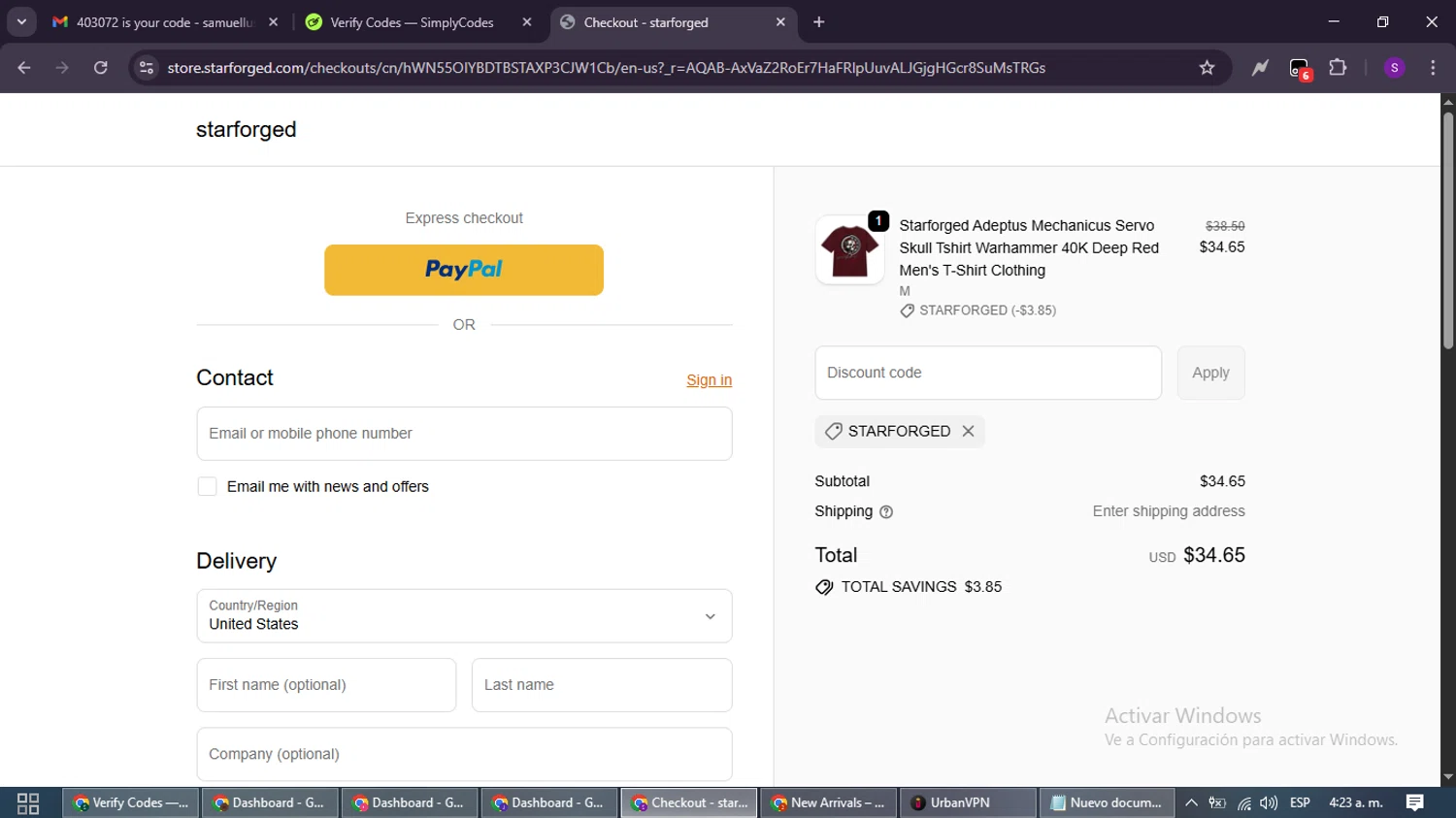 starforged discount code screenshot showing code STARFORGED applied at starforged checkout page. Uploaded by SimplyCodes community member ShieldWarden7838 on Nov 9, 2025