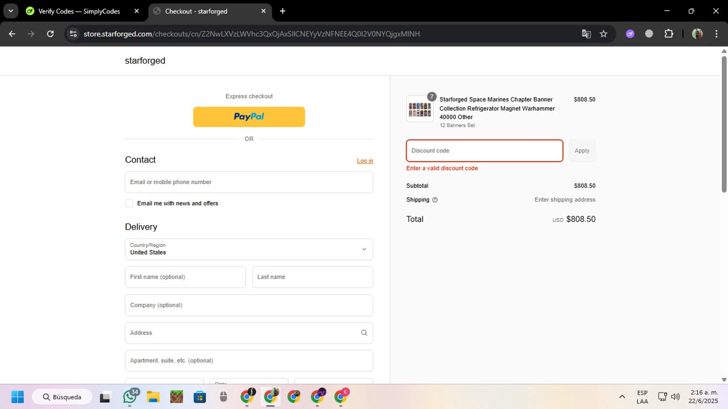starforged discount code screenshot showing code GUARDS applied at starforged checkout page. Uploaded by SimplyCodes community member MoneySentinel7597 on Jun 22, 2025