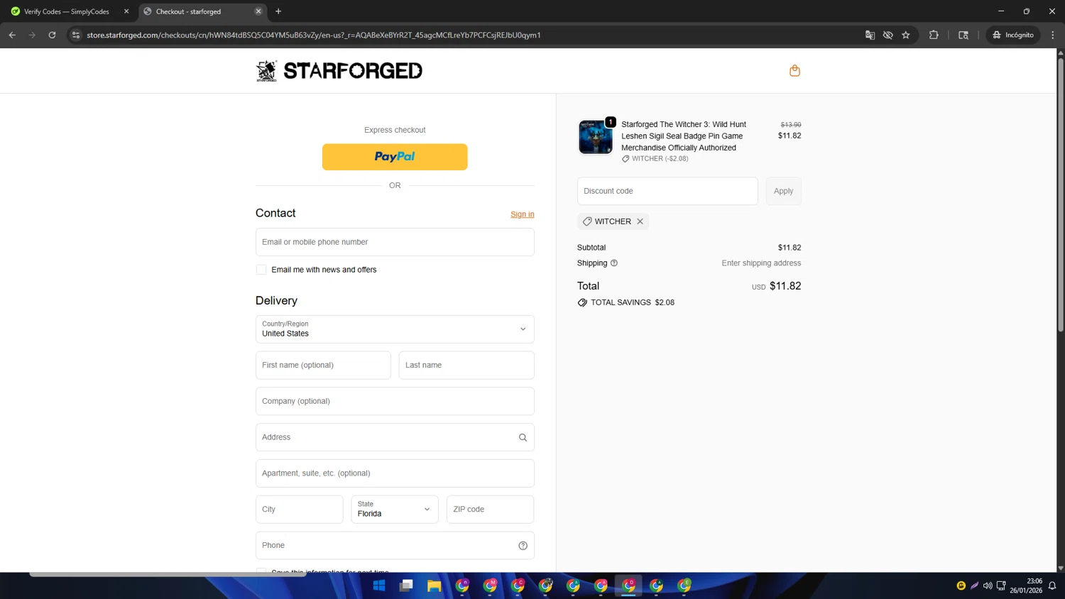 starforged checkout page showing starforged discount code box | Screenshot taken by SimplyCodes community member on Jan 27, 2026