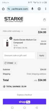Starke Yacht Care coupon verification screenshot