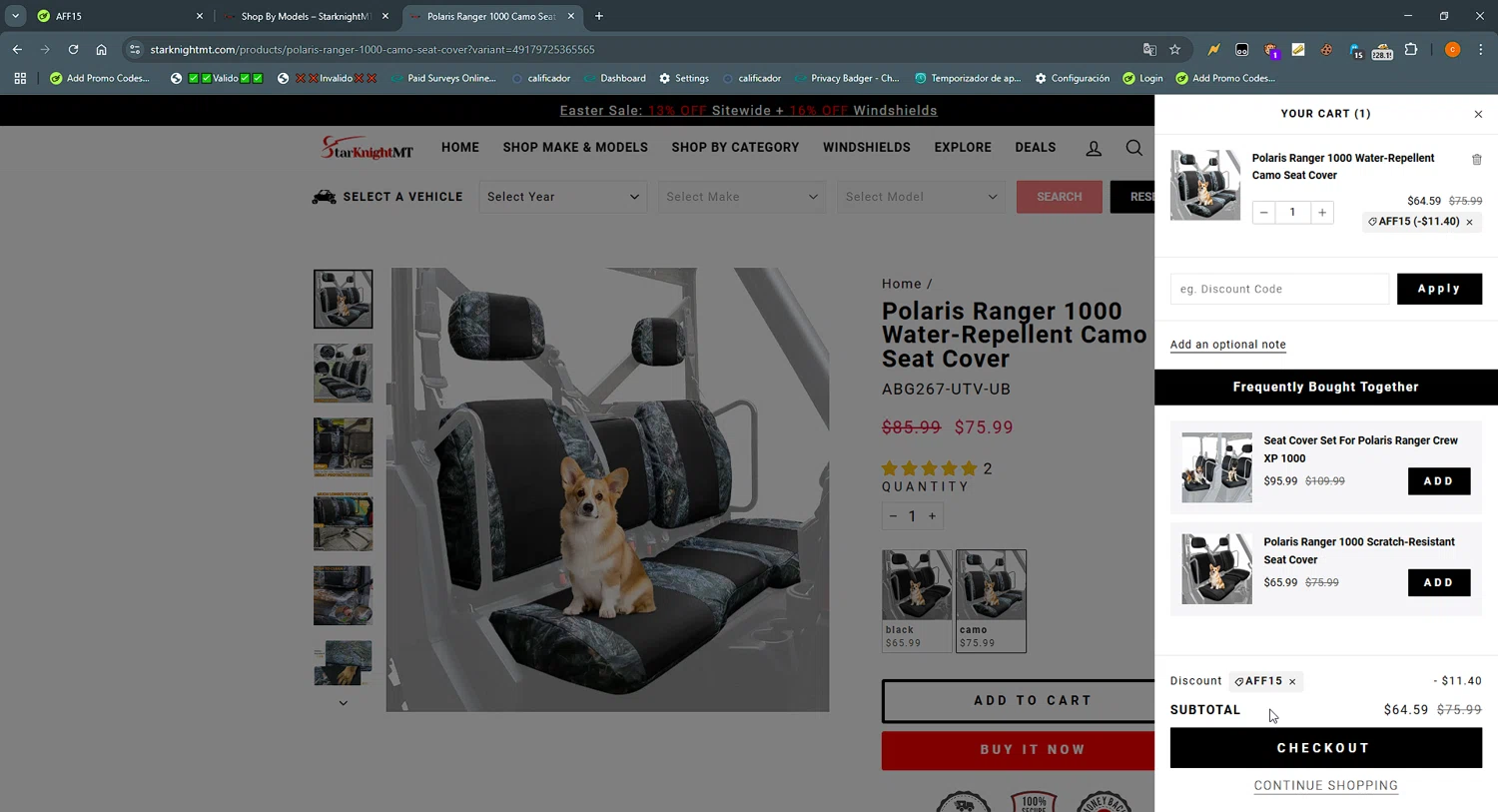 StarKnightMT promo code screenshot showing code AFF15 applied at StarKnightMT checkout page. Uploaded by SimplyCodes community member LOgoter on Apr 23, 2025