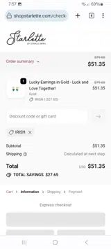 IRISH coupon verification screenshot