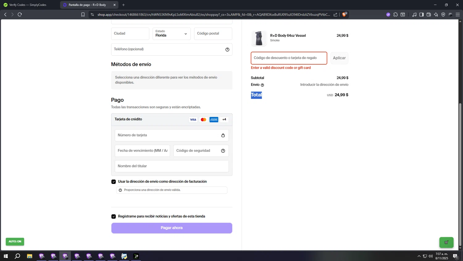 Starlink Internet discount code screenshot showing code RC-DF-6600422-99105-42 applied at Starlink Internet checkout page. Uploaded by SimplyCodes community member lllllllllllllll on Nov 8, 2025