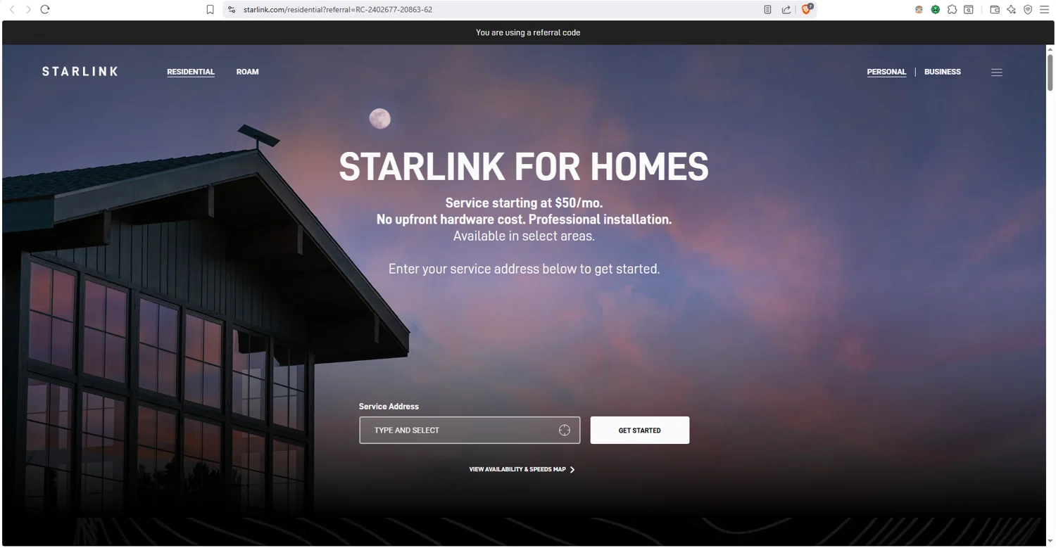 Starlink Internet checkout page showing Starlink Internet discount code box | Screenshot taken by SimplyCodes community member on Jan 20, 2026