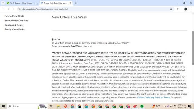 Star Market checkout page showing Star Market promo code box | Screenshot taken by SimplyCodes community member on Mar 26, 2025