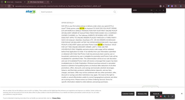 Star Market checkout page showing Star Market promo code box | Screenshot taken by SimplyCodes community member on Jul 8, 2025