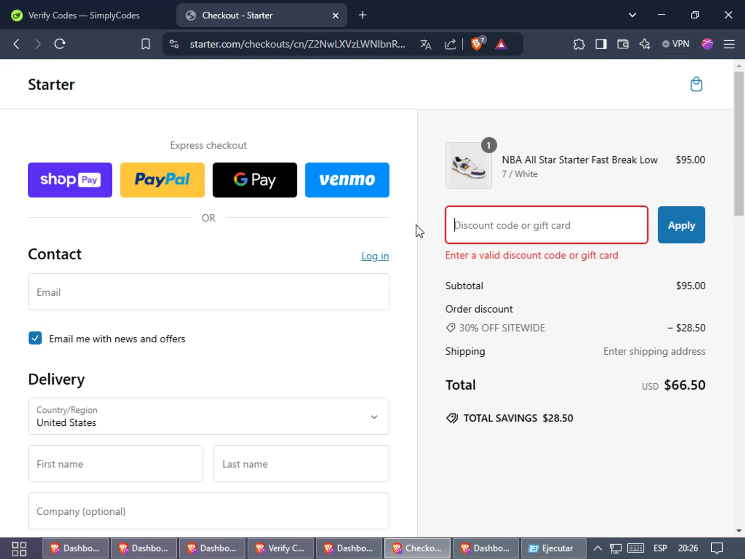 Starter coupon code screenshot showing code 30%off applied at Starter checkout page. Uploaded by SimplyCodes community member Heibk201 on Feb 5, 2025