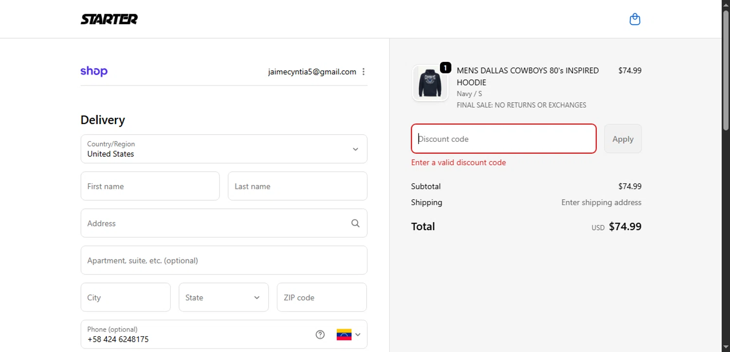 Starter coupon code screenshot showing code STAR15 applied at Starter checkout page. Uploaded by SimplyCodes community member Cintirivero on Oct 28, 2025