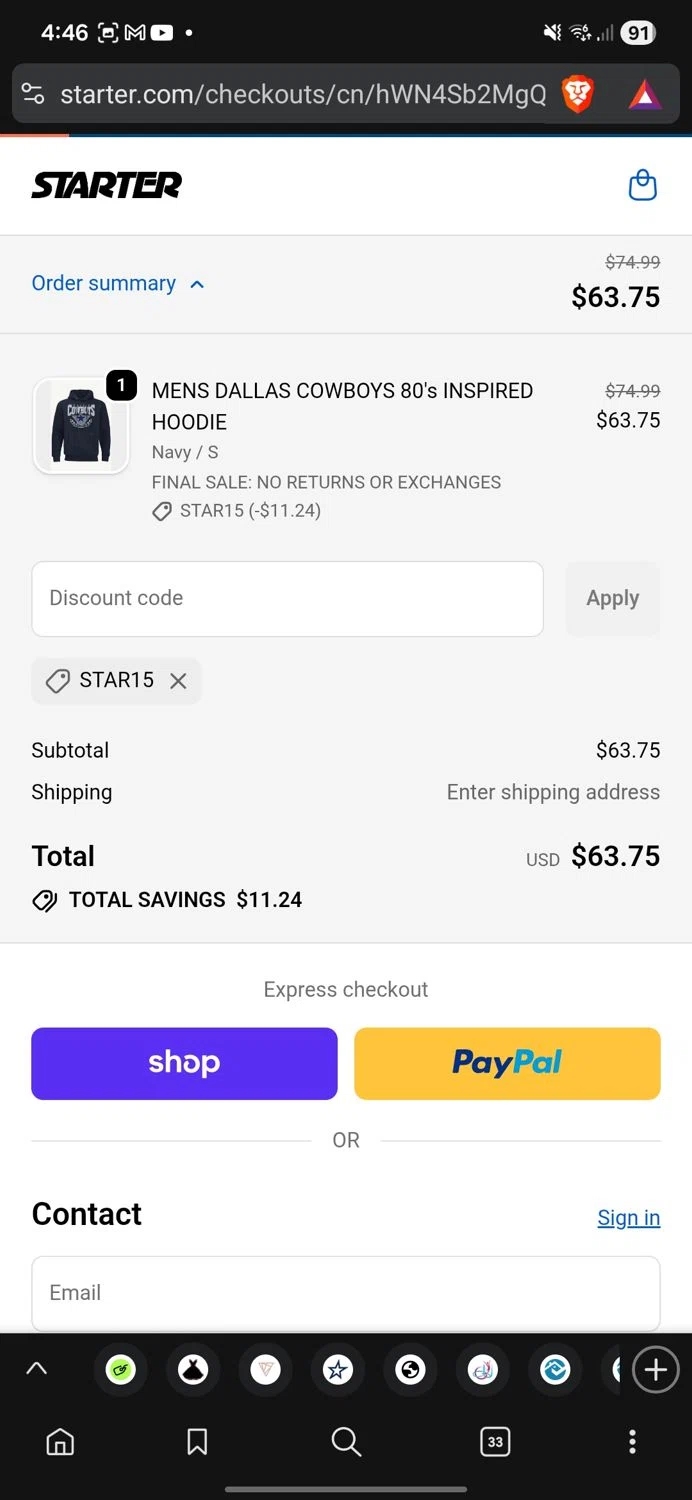 Starter checkout page showing Starter coupon code box | Screenshot taken by SimplyCodes community member on Oct 23, 2025