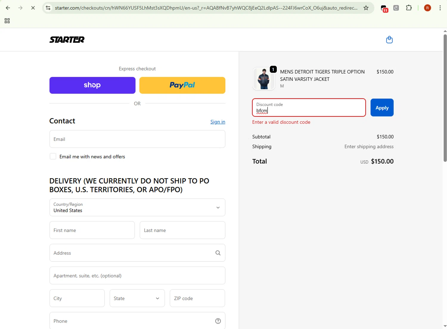Starter coupon code screenshot showing code bfcm applied at Starter checkout page. Uploaded by SimplyCodes community member BrilliantRanger8168 on Dec 6, 2025