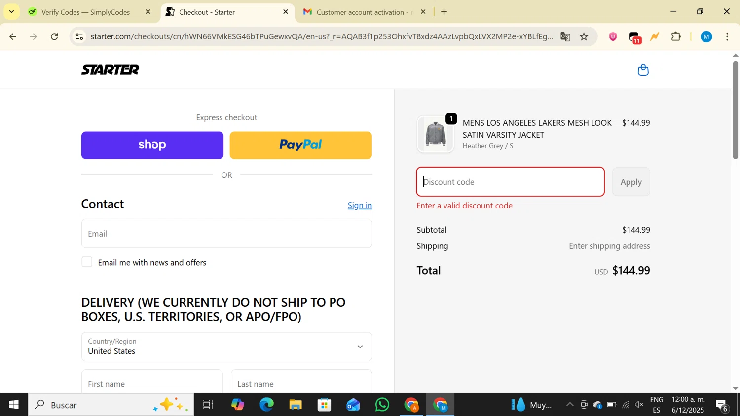 Starter coupon code screenshot showing code bfcm applied at Starter checkout page. Uploaded by SimplyCodes community member LegendaryAce4371 on Dec 6, 2025