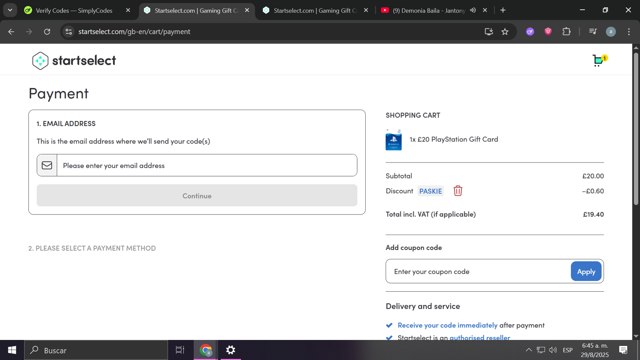 Startselect checkout page showing Startselect coupon code box | Screenshot taken by SimplyCodes community member on Aug 29, 2025