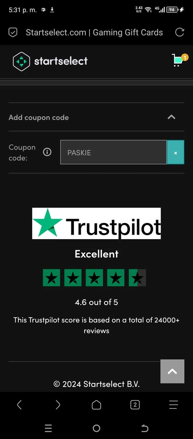 where to use Startselect promo code box