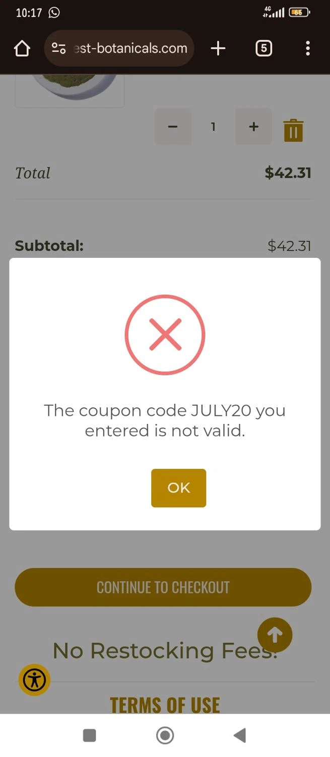 Starwest Botanicals coupon code screenshot showing code july20 applied at Starwest Botanicals checkout page. Uploaded by SimplyCodes community member Kimberly on Jul 30, 2025