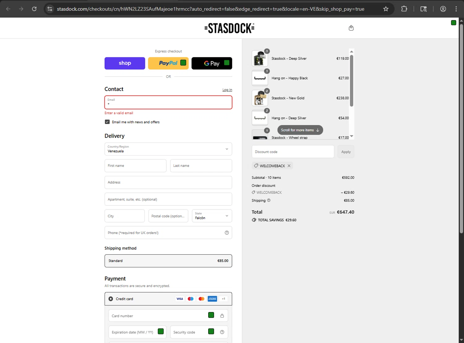 Stasdock promo code screenshot showing code WELCOMEBACK applied at Stasdock checkout page. Uploaded by SimplyCodes community member megagei on Aug 29, 2025