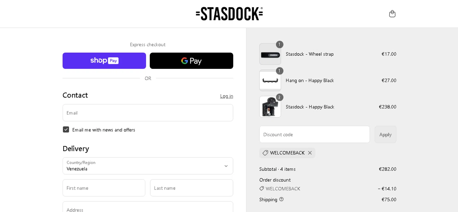 Stasdock promo code screenshot showing code WELCOMEBACK applied at Stasdock checkout page. Uploaded by SimplyCodes community member MagnificentCurator5441 on Jun 24, 2025