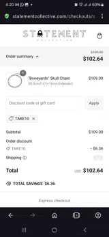 Take10 coupon verification screenshot