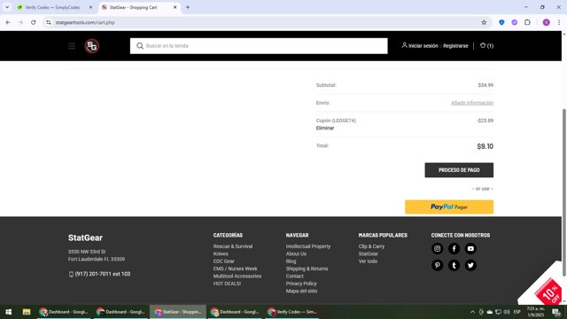 Statgear checkout page showing Statgear coupon code box | Screenshot taken by SimplyCodes community member on Sep 1, 2025