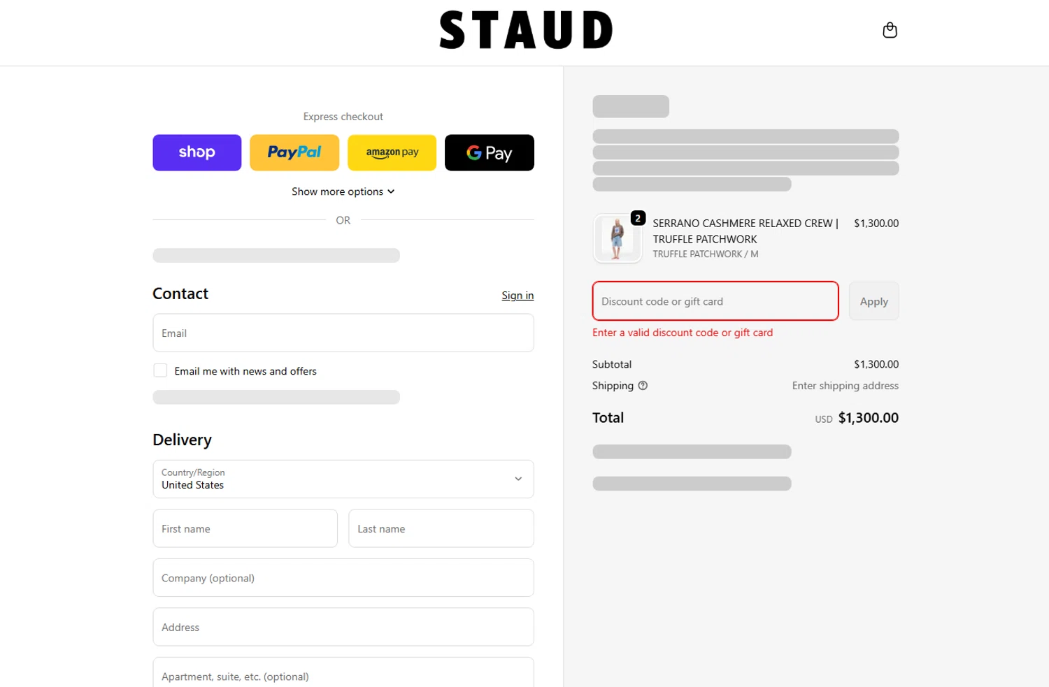 Staud promo code screenshot showing code EXTRA25 applied at Staud checkout page. Uploaded by SimplyCodes community member MoneyHunter5624 on Jan 13, 2026