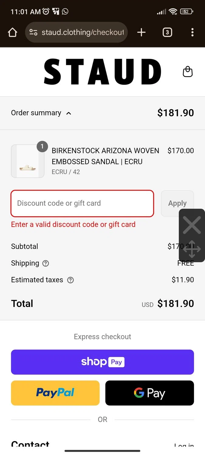 Staud promo code screenshot showing code EXTRA25 applied at Staud checkout page. Uploaded by SimplyCodes community member Teresa on Jul 24, 2025