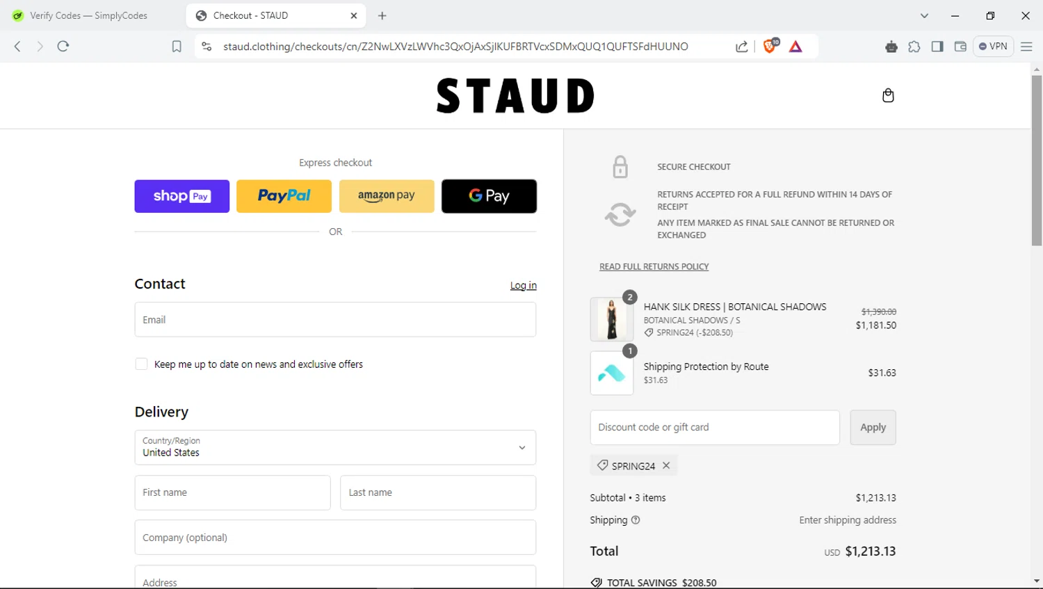 where to use STAUD promo code box