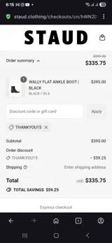 Thankyou15 coupon verification screenshot