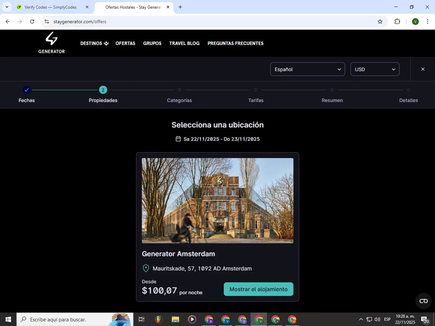 Stay Generator promo code screenshot showing code 20STAY applied at Stay Generator checkout page. Uploaded by SimplyCodes community member PrimeWizard4168 on Nov 22, 2025