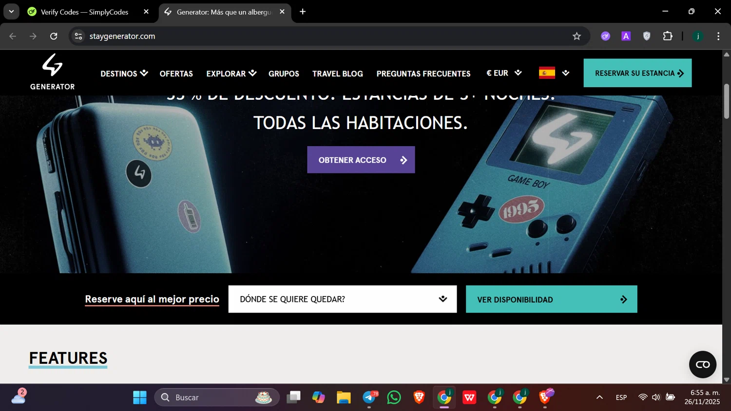 Stay Generator promo code screenshot showing code SAVE20 applied at Stay Generator checkout page. Uploaded by SimplyCodes community member hanzell03 on Nov 26, 2025