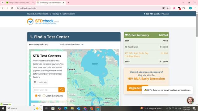 STDcheck.com checkout page showing STDcheck.com discount code box | Screenshot taken by SimplyCodes community member on Aug 8, 2025