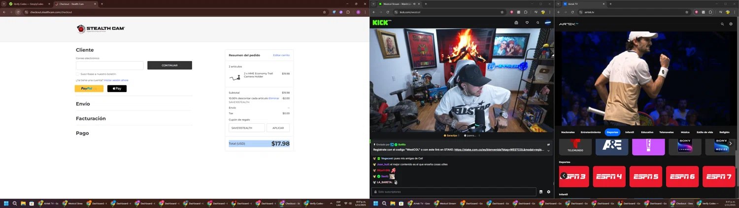 Stealth Cam promo code screenshot showing code SAVE10STEALTH applied at Stealth Cam checkout page. Uploaded by SimplyCodes community member RoyalSentinel4577 on Nov 2, 2025