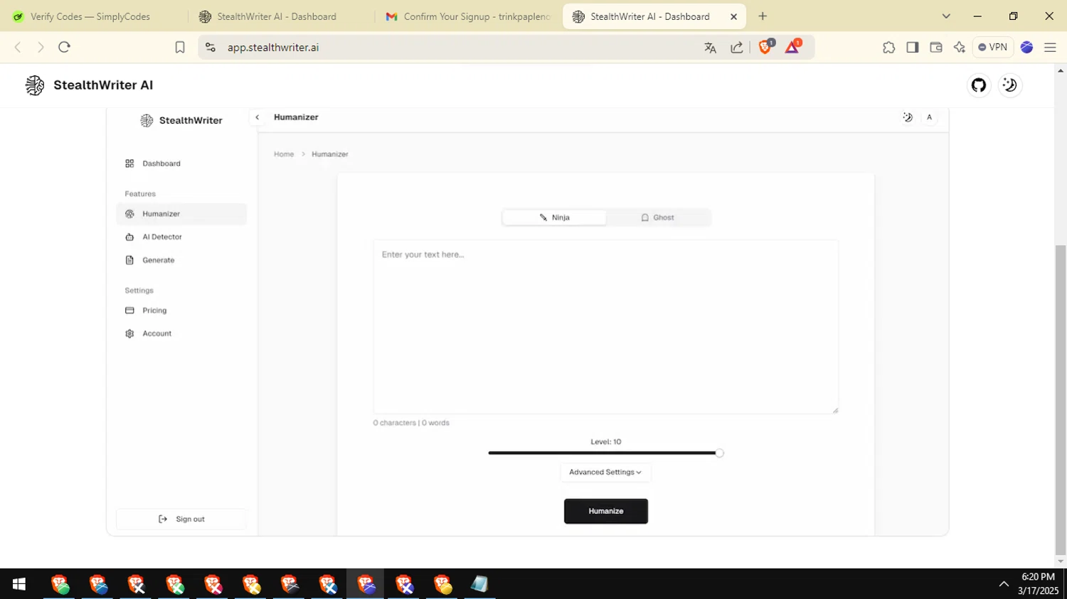 Stealthwriter promo code screenshot showing code STEALTH30 applied at Stealthwriter checkout page. Uploaded by SimplyCodes community member DiscountTiger7630 on Mar 17, 2025